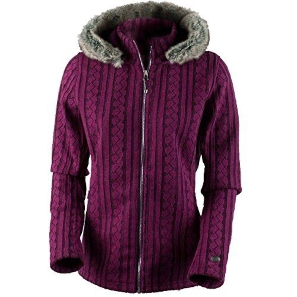 Obermeyer Womens XL Sadie Cable Knit Jacket Faux Fur Hood Berry Pink